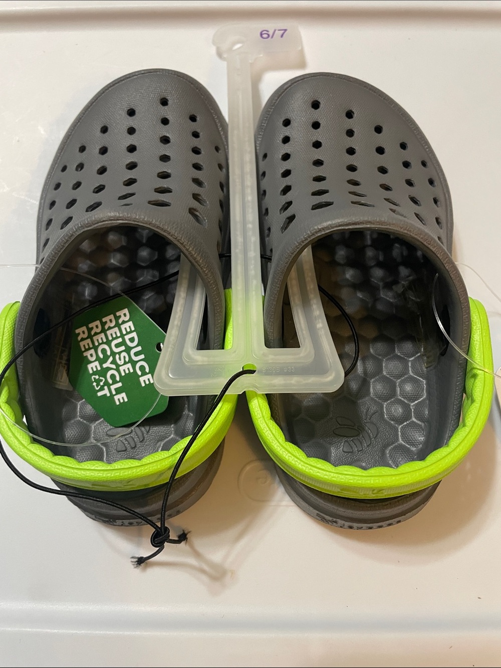 Joybees Gray Slip-On Clogs with Neon Green  Strap NWT Sz. 6/7